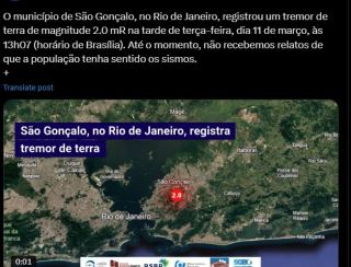 São Gonçalo (RJ) registra tremor de terra pela primeira vez; magnitude foi de 2,0